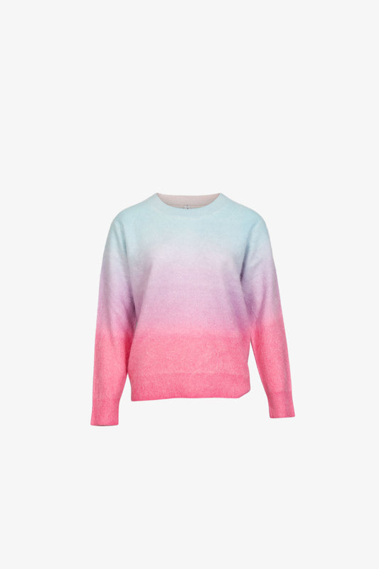 Multicolored Gradient Print Brushed Ground Collar Sweater