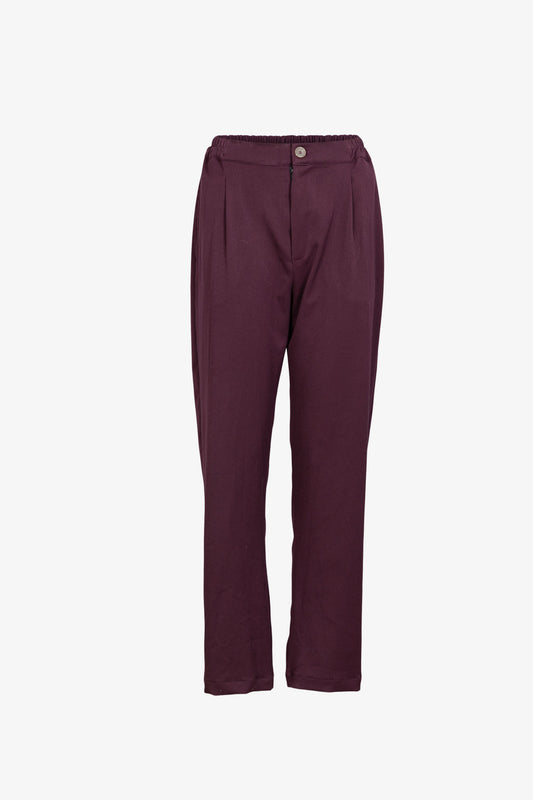 Pantalon à Plis Gabardine Aubergine