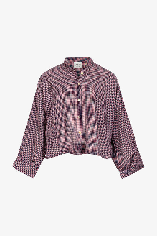 Nehru Shirt Small Bordeaux Checks