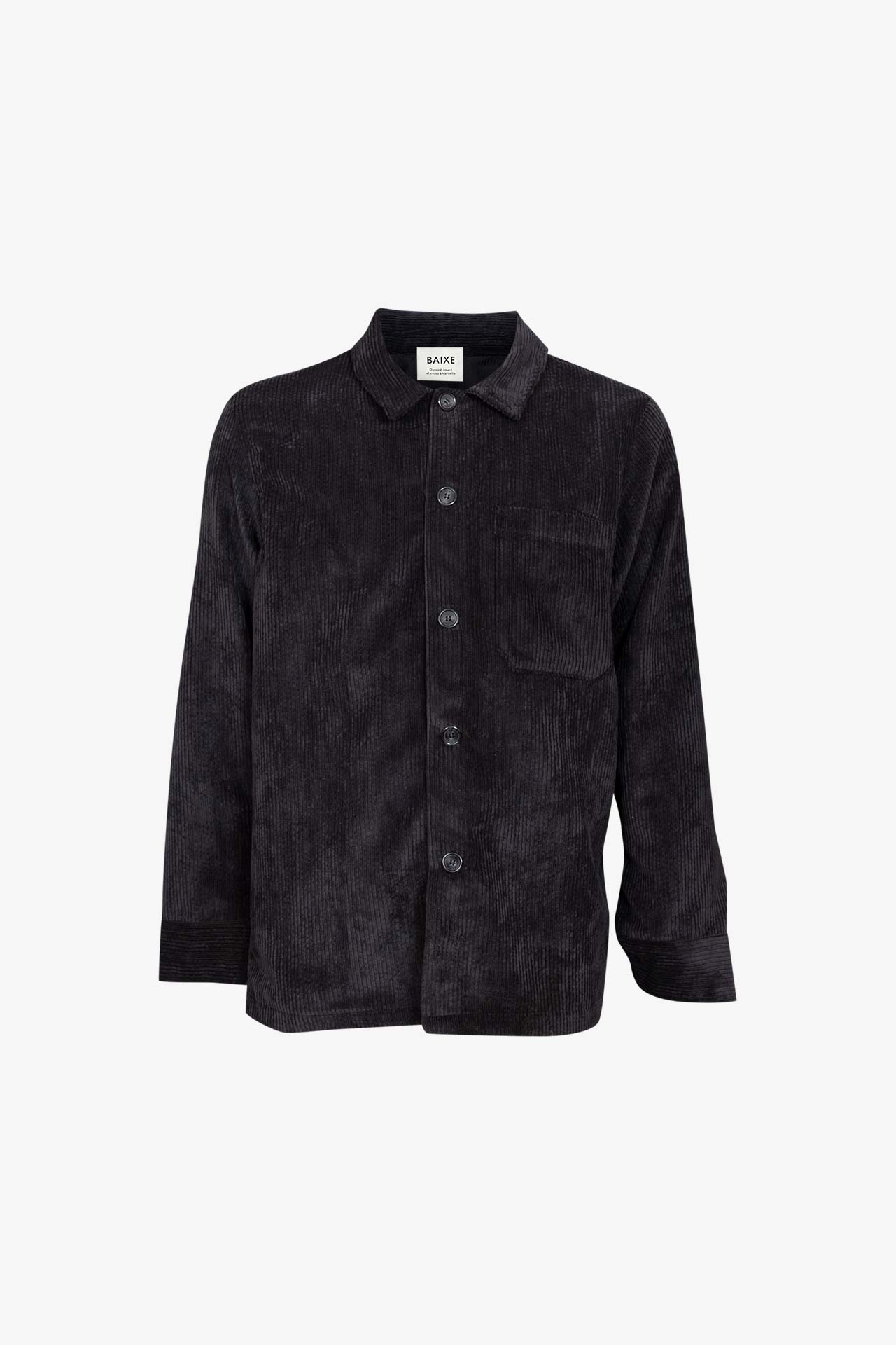 Men's Black Ribbed Velvet Overshirt