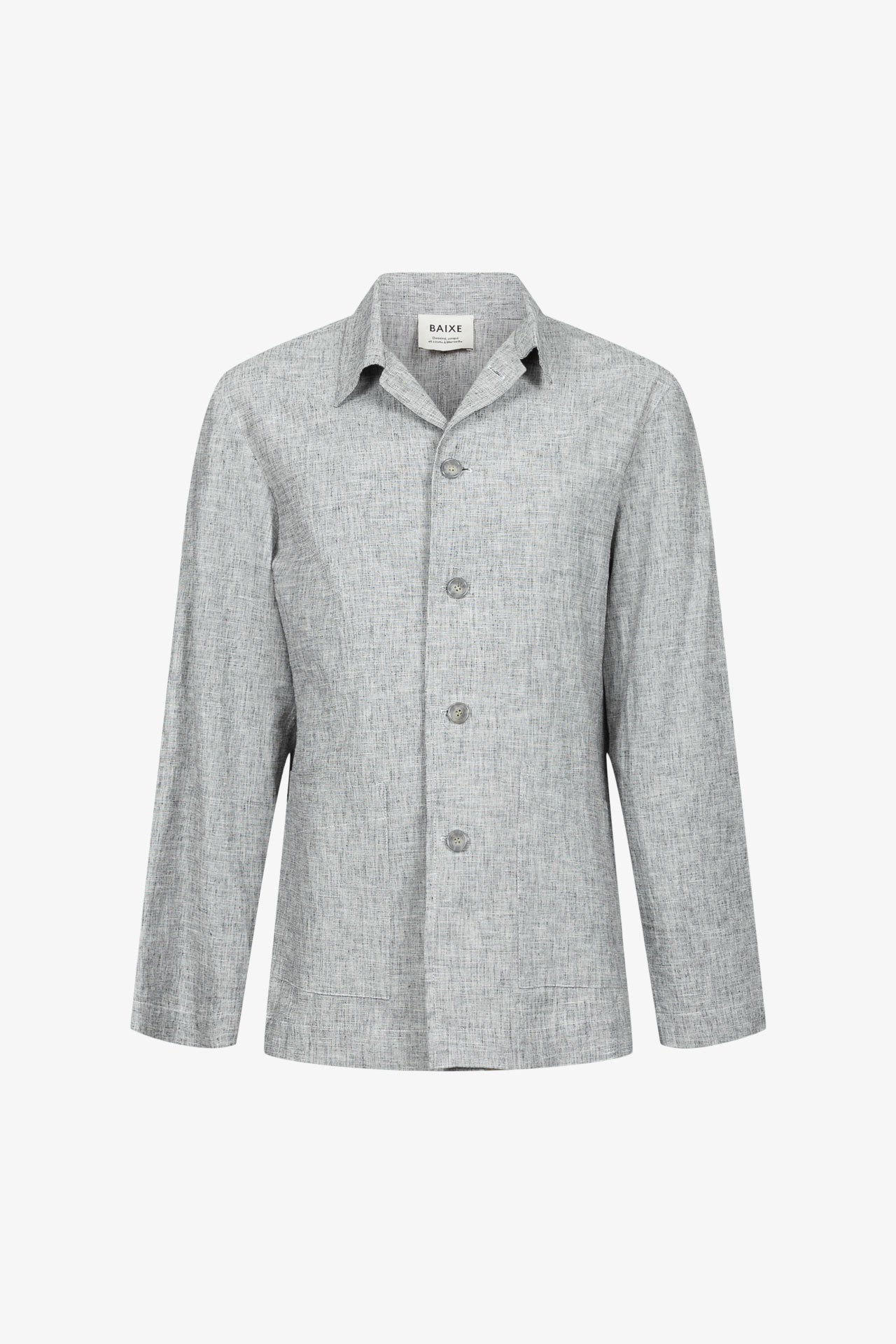 Veste Double Poches Lin Coton Chiné Gris