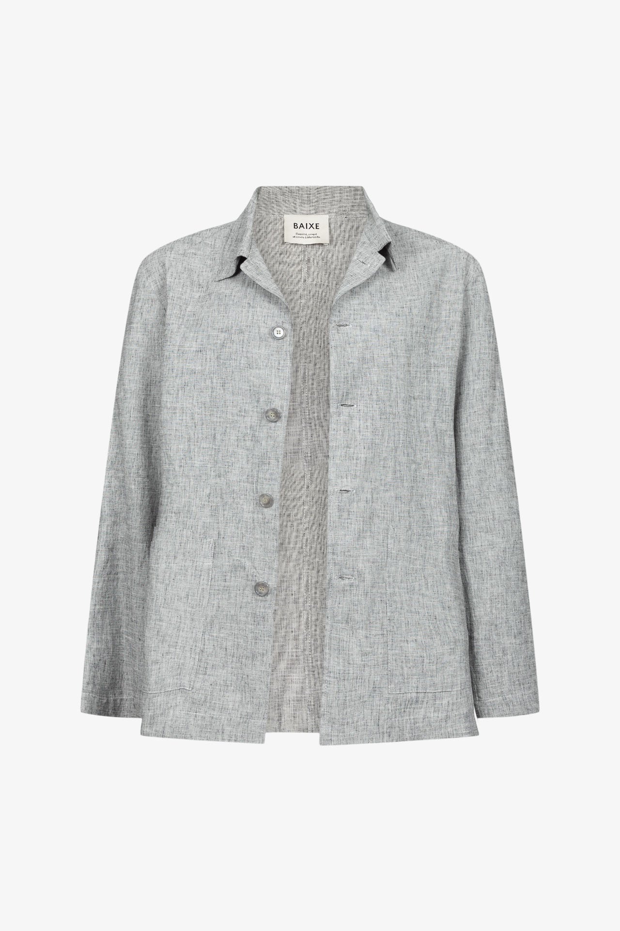 Veste Double Poches Lin Coton Chiné Gris