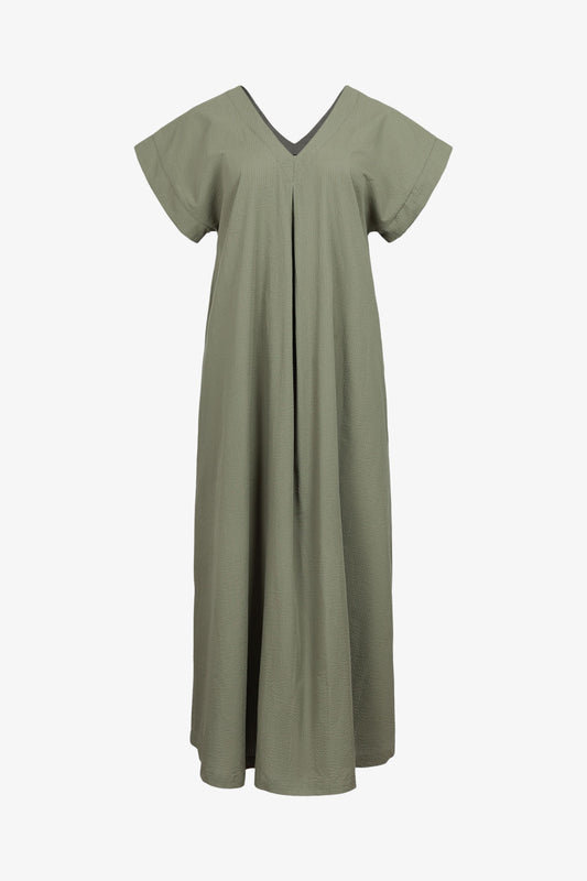 Kleid W Seersucker Khaki