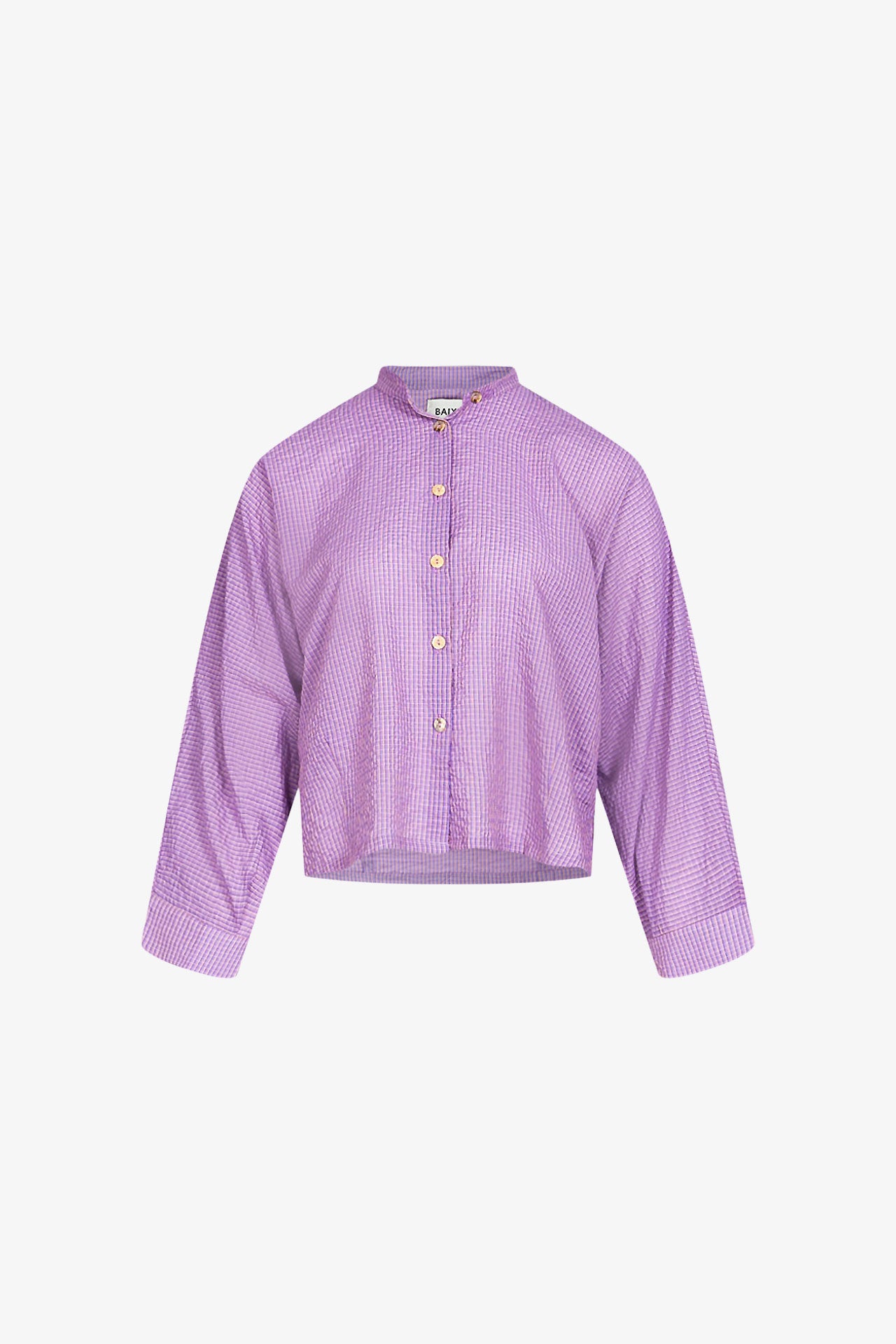 Chemise Nehru Petits Carreaux Rose Violet