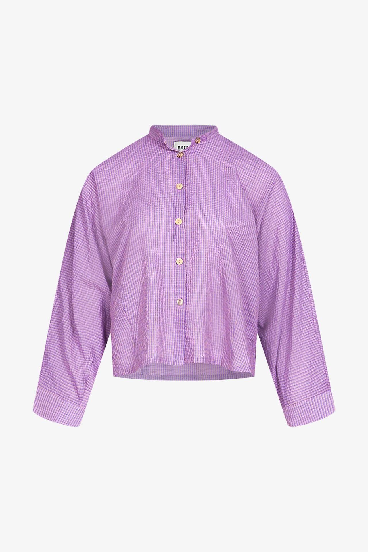 Chemise Nehru Petits Carreaux Rose Violet