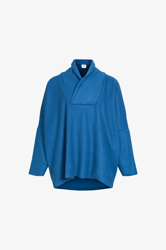 Pull Col Châle Long Polaire Bleu