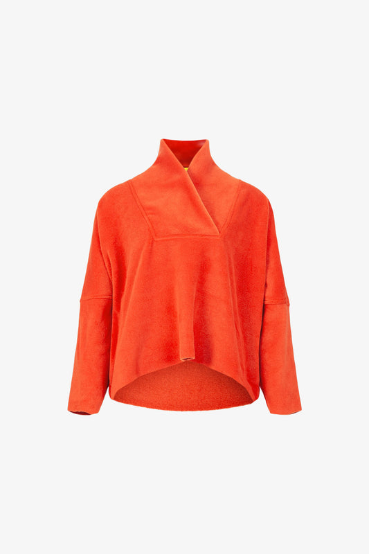 Pull Col Châle Polaire Epaisse Orange