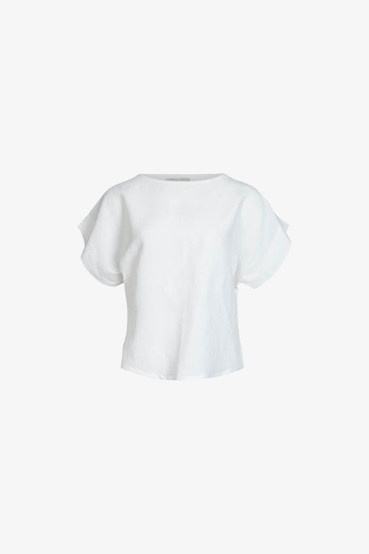 Top Manches Revers Lin Viscose Blanc