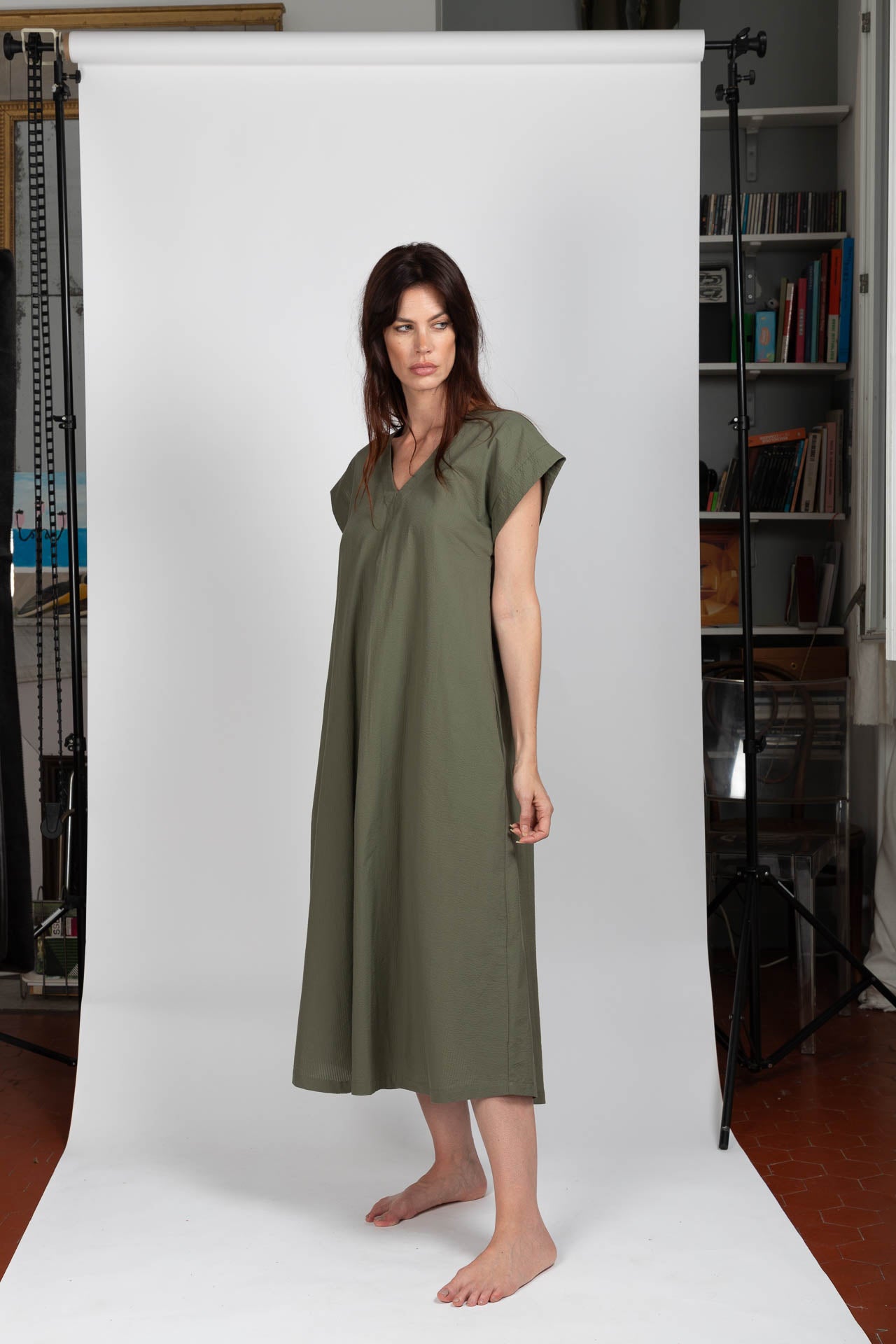 Dress W Seersucker Khaki