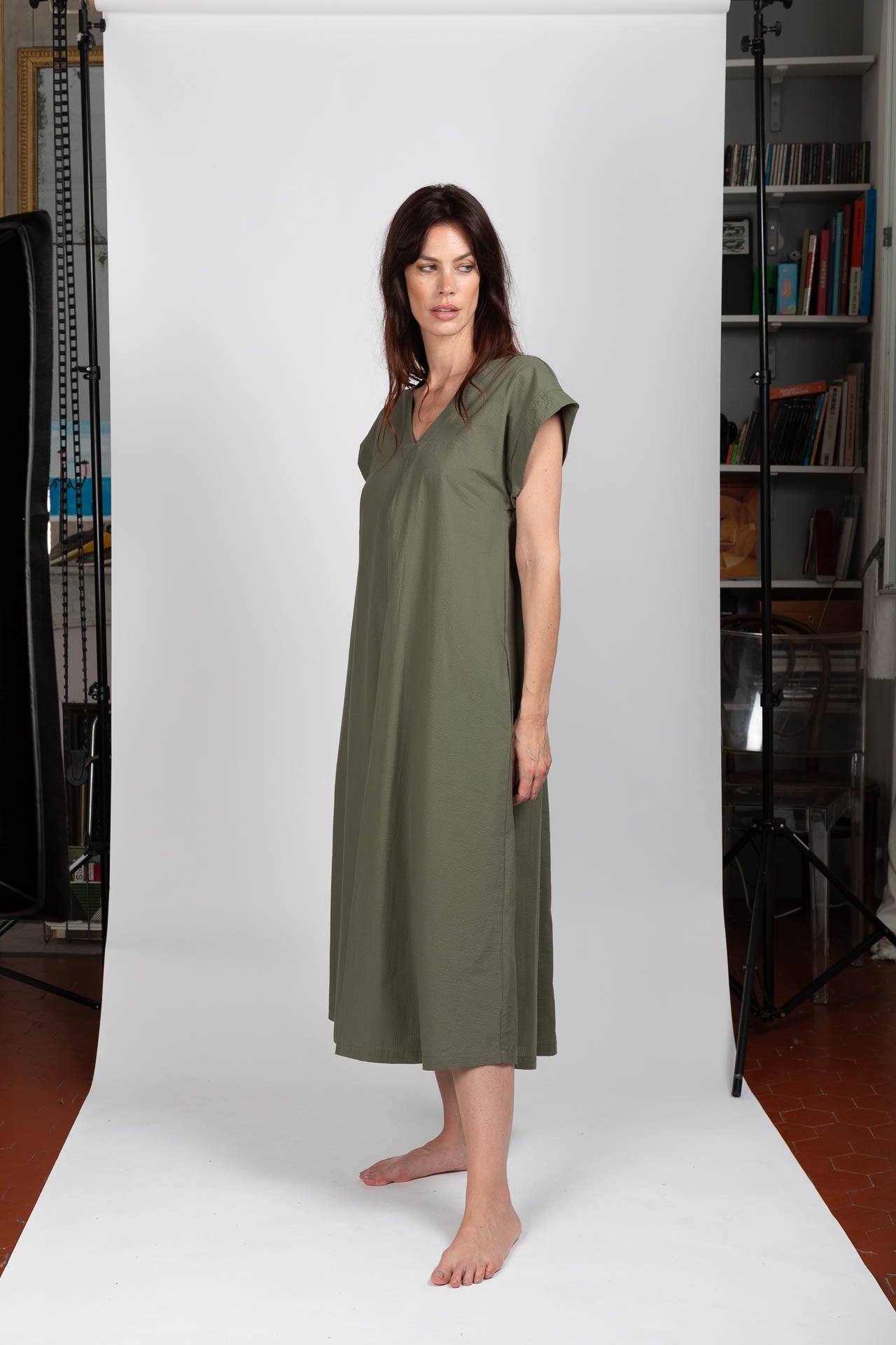 Dress W Seersucker Khaki