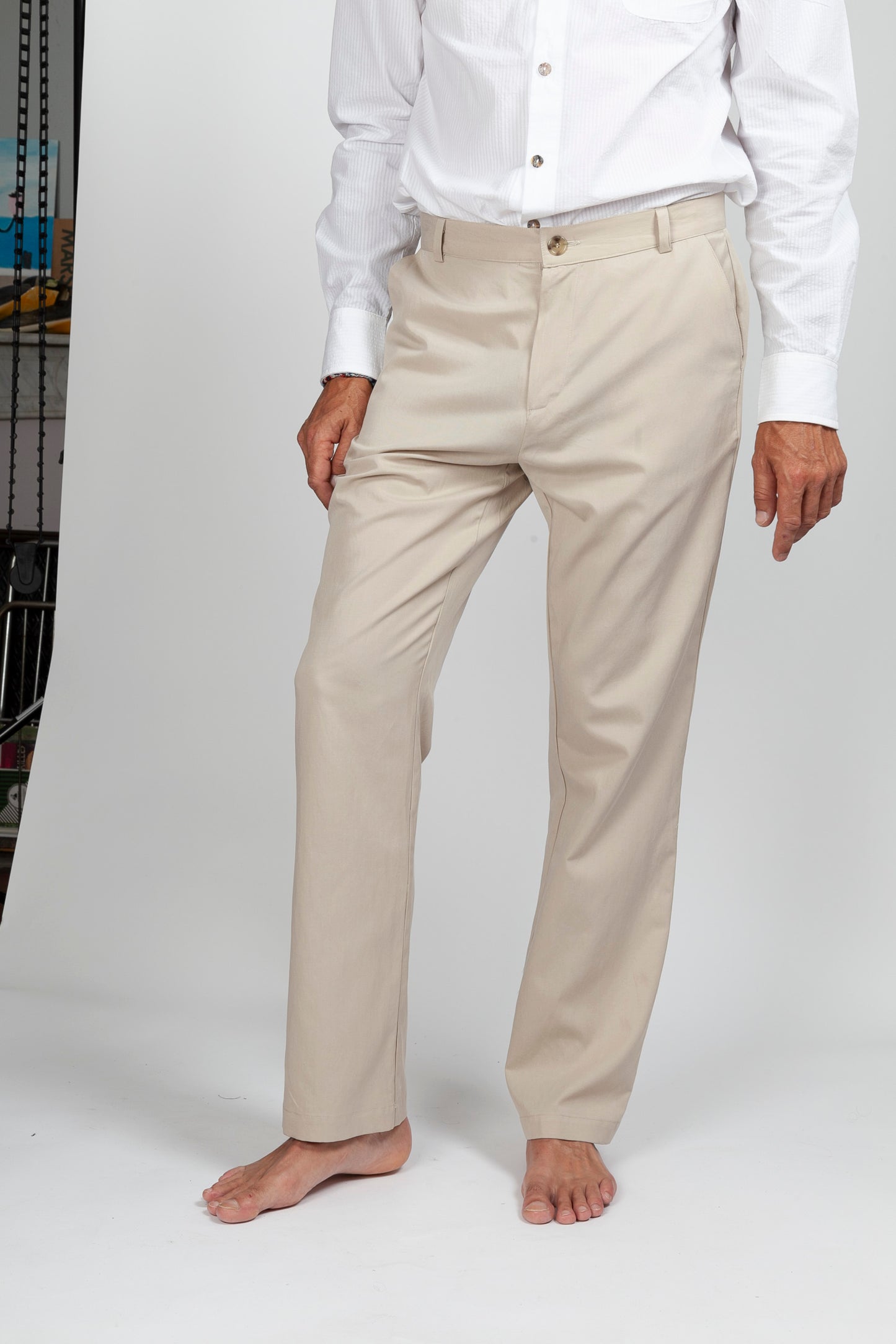 Chino Trousers Tencel Linen Cotton Beige 