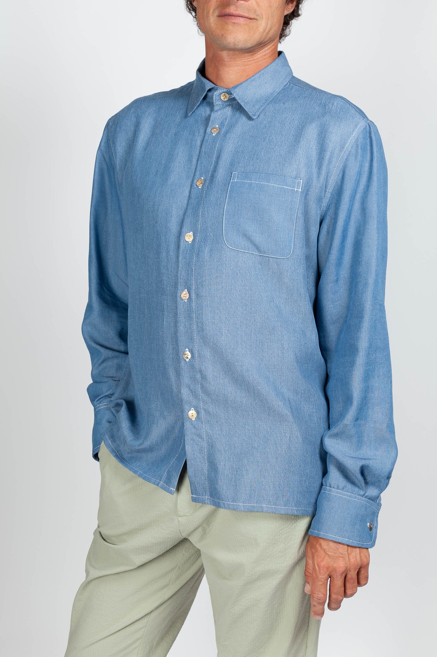 Chemise Droite Tencel Bleu