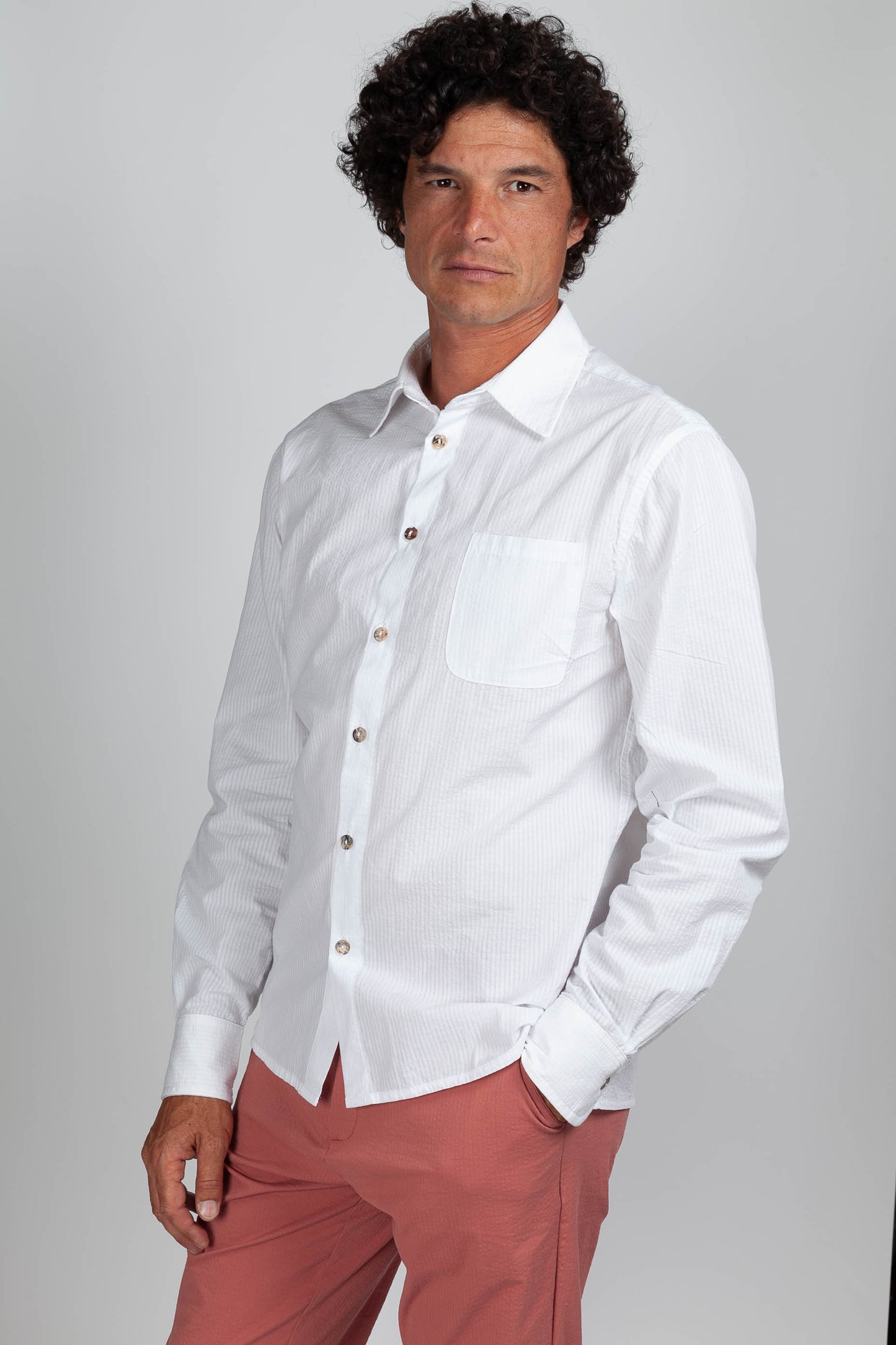 Chemise Droite Seersucker Blanc