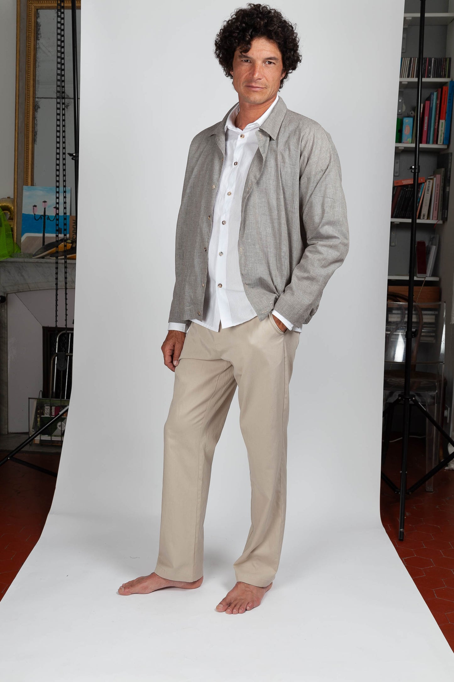 Pantalon Chino Tencel Lin Coton Beige