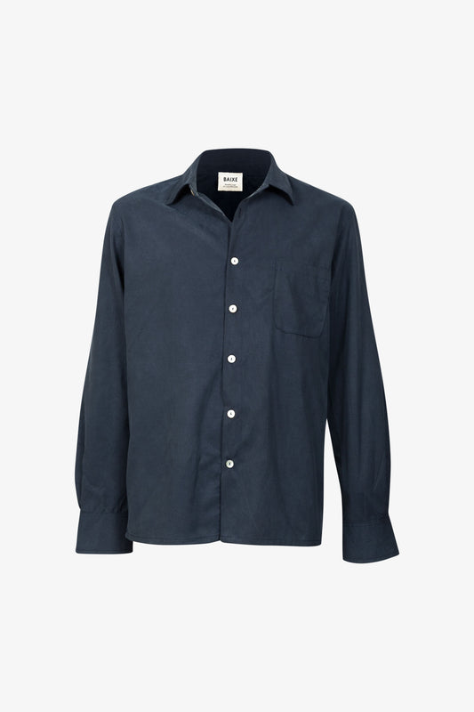 Straight Shirt Tencel Linen Cotton Navy