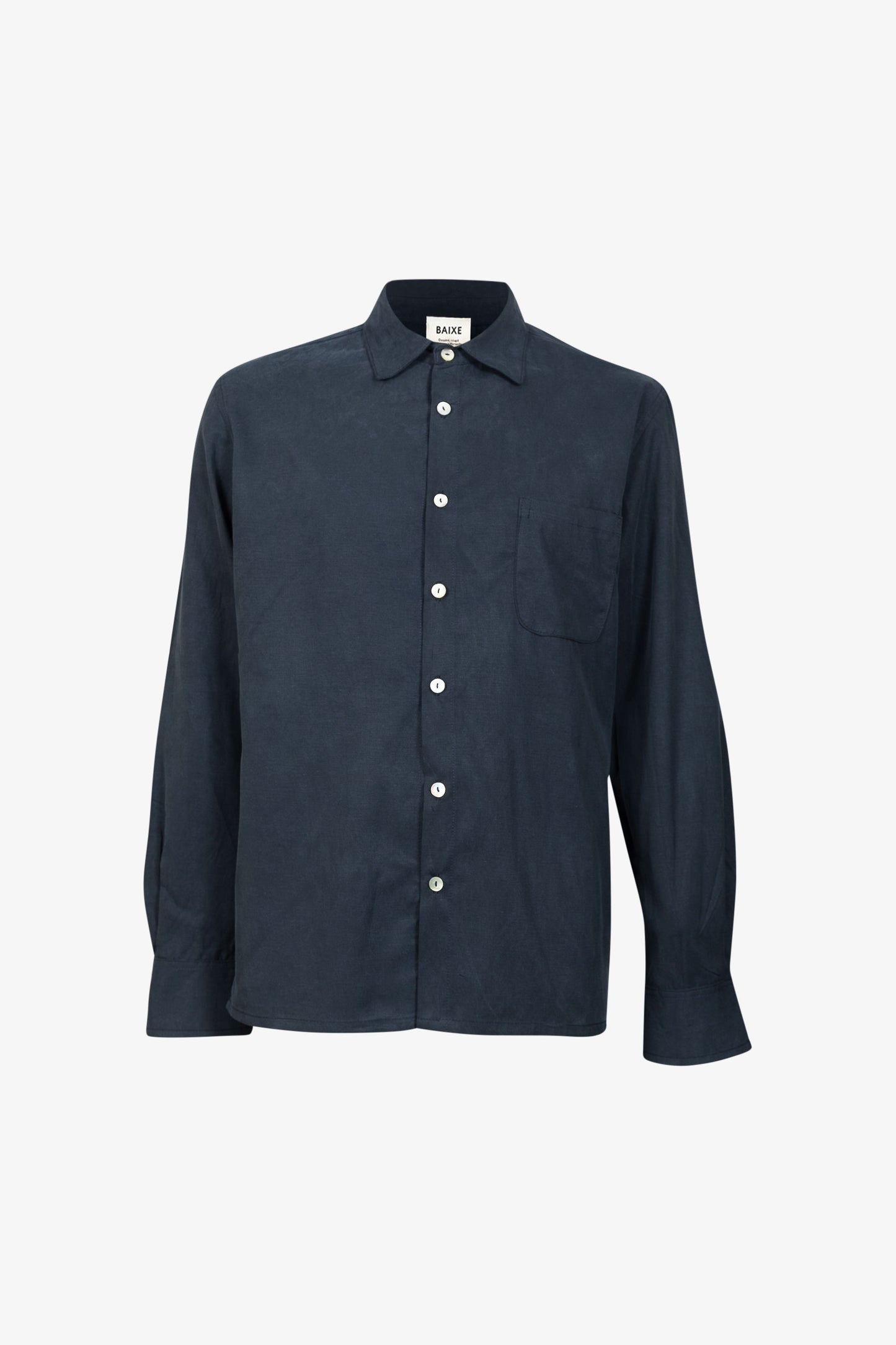 Straight Shirt Tencel Linen Cotton Navy