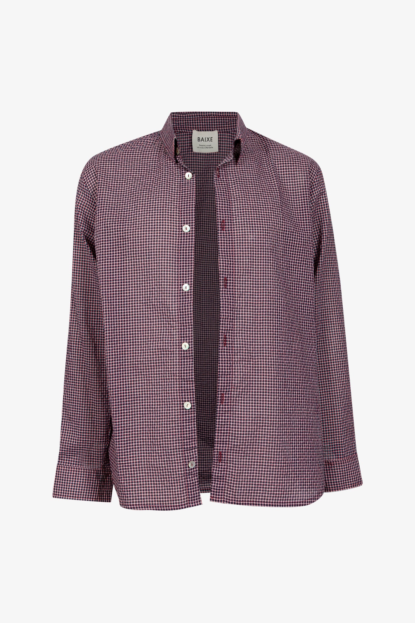 Relaxed Shirt with Small Bordeaux Checks