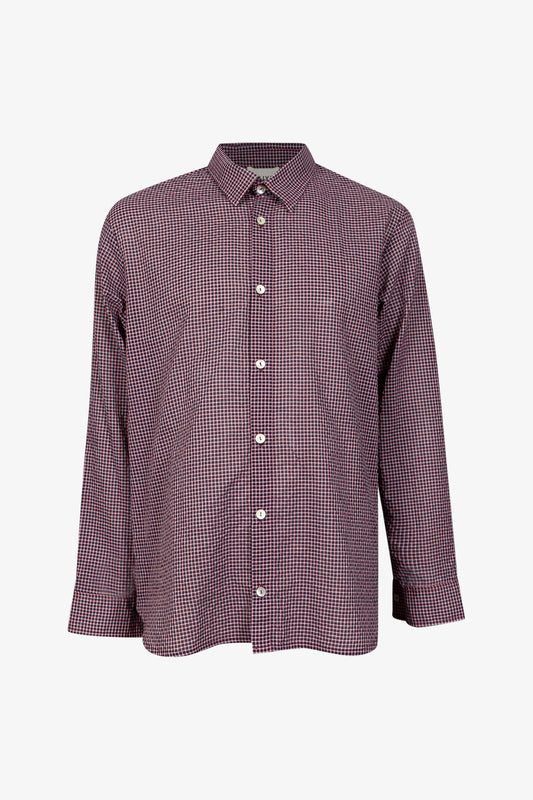 Relaxed Shirt with Small Bordeaux Checks