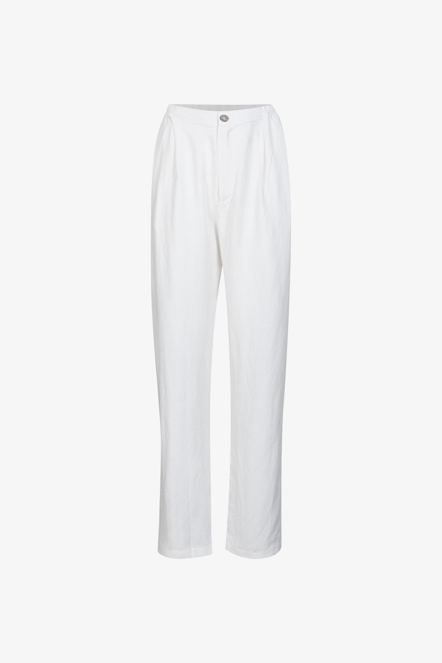 White Viscose Linen Pleated Pants