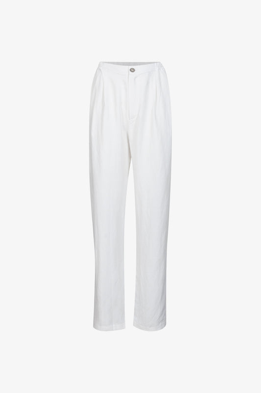 White Viscose Linen Pleated Pants