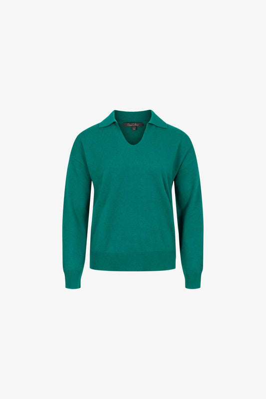 Green cashmere polo shirt