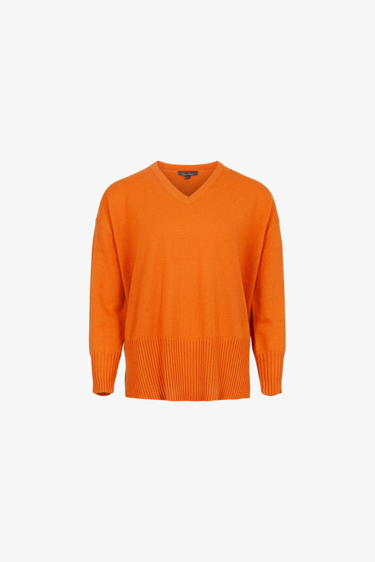 Pull cachemire Col V fendu orange