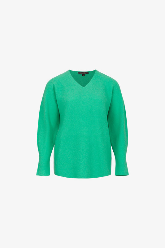 V-neck cashmere sweater with moss grass stitches