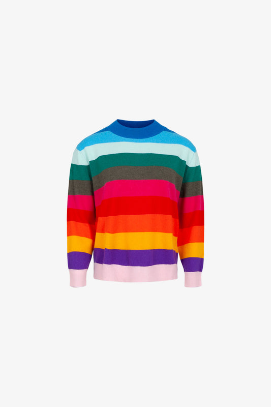 Multicolored striped high-neck cashmere sweater