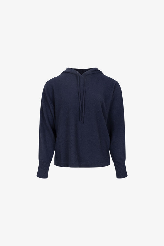 Pull cachemire oversize capuche navy