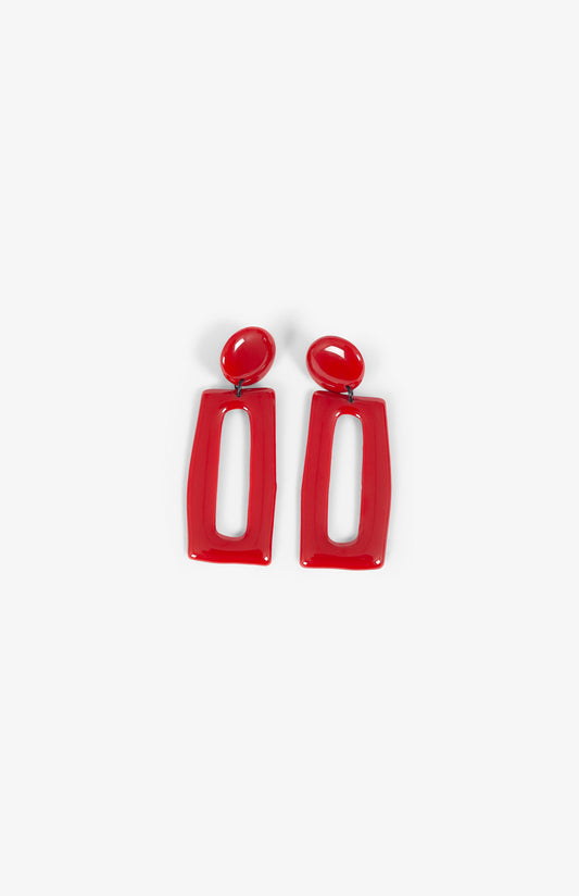 Rectangle earrings - Clips - Red