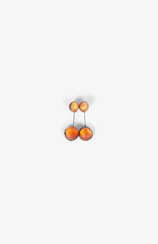 Boucles d'oreilles Double Météorites - Orange Fond Noir - Oreilles percées