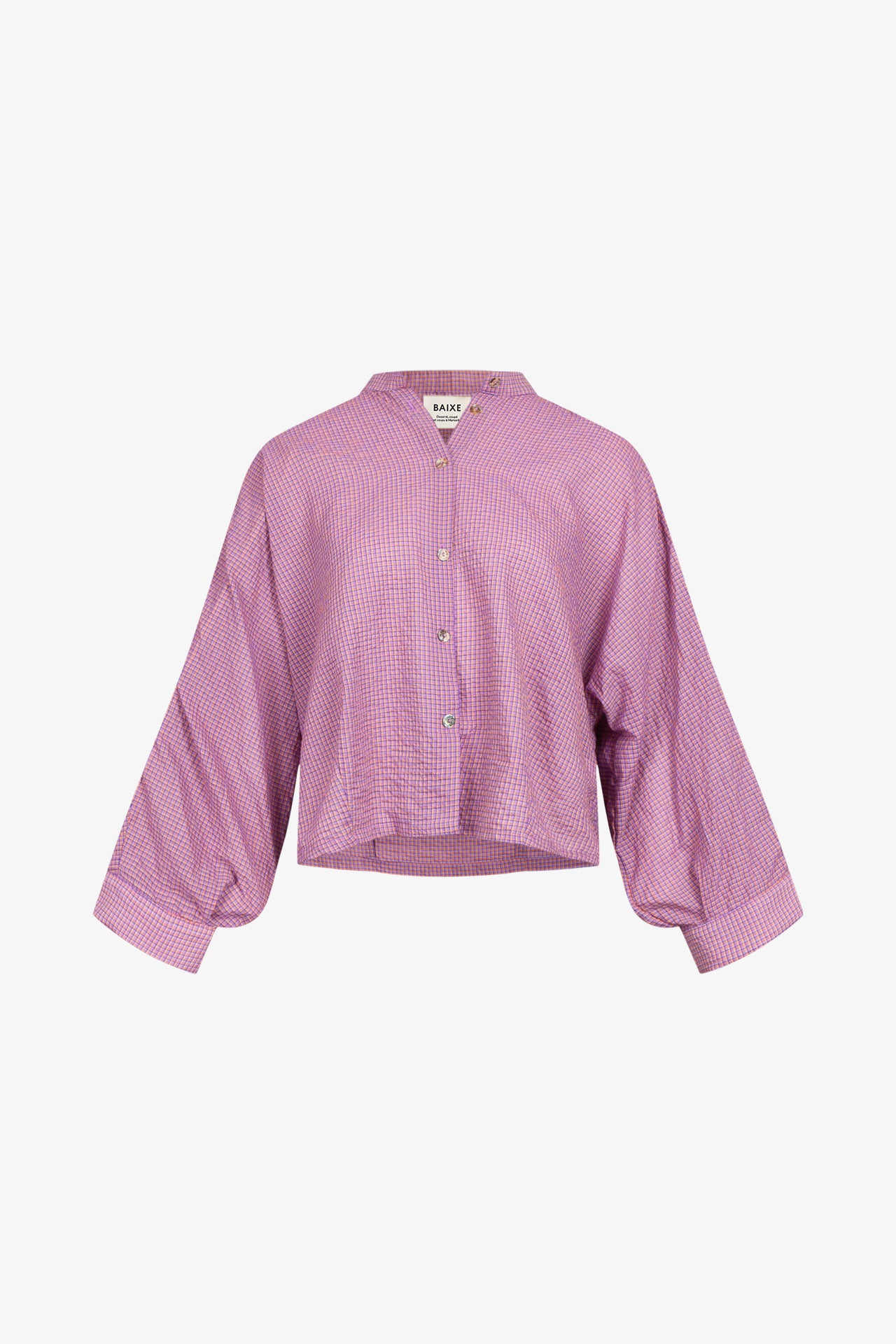 Chemise Nehru Petits Carreaux Rose