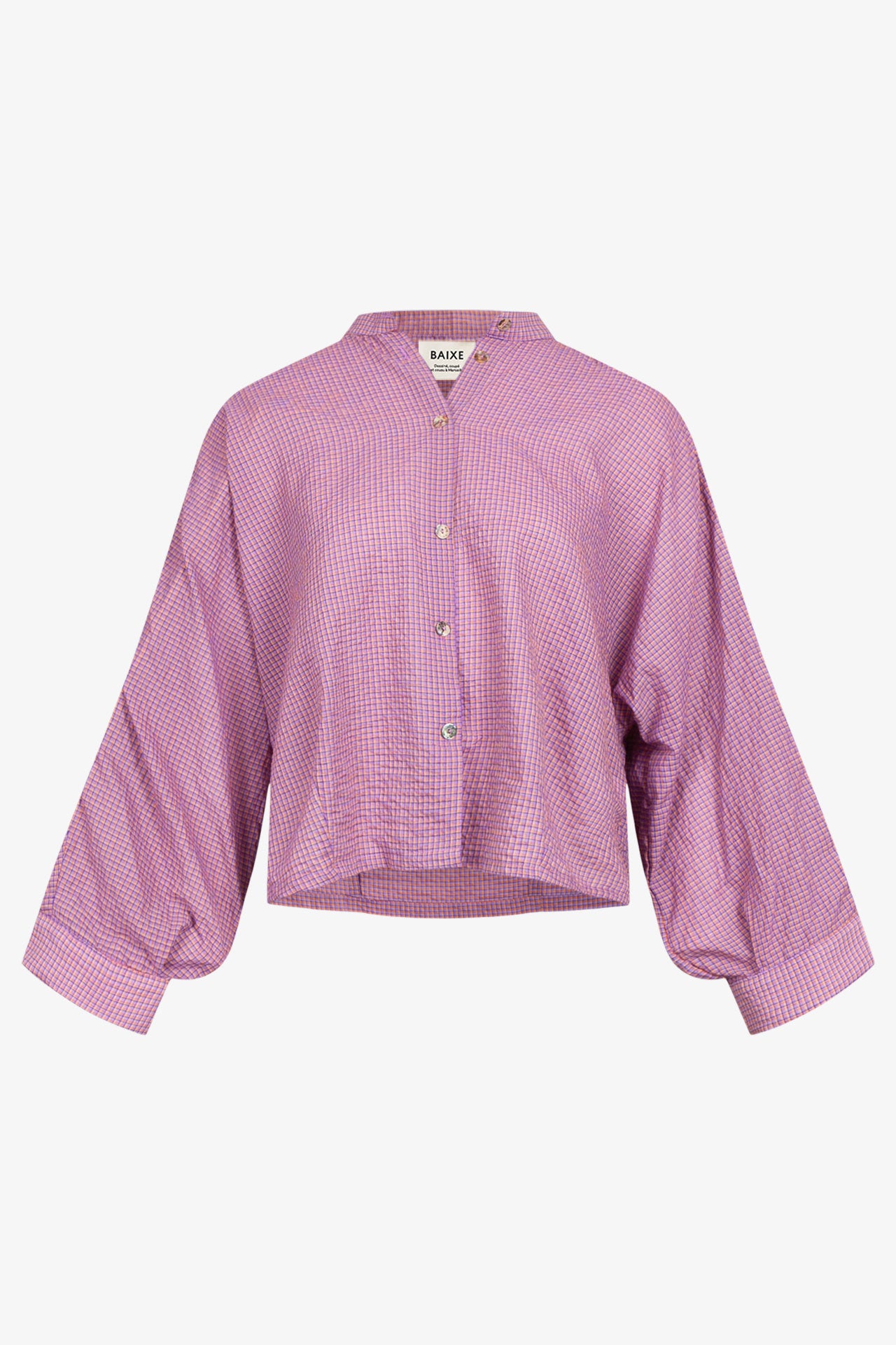 Chemise Nehru Petits Carreaux Rose